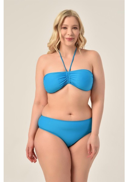 Aquaviva Kadın Büyük Beden Mavi Straplez Boyundan Bağlı Bikini Takımı fiyatları