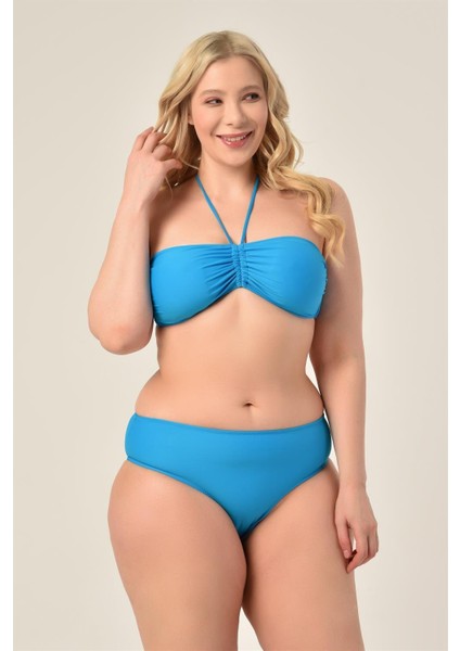 Aquaviva Kadın Büyük Beden Mavi Straplez Boyundan Bağlı Bikini Takımı modelleri