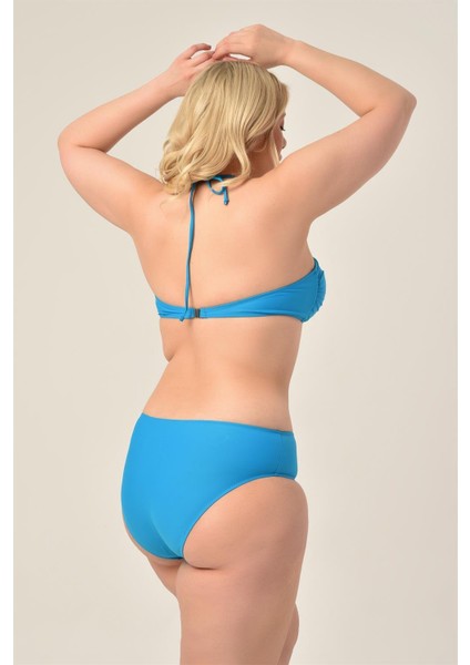 Aquaviva Kadın Büyük Beden Mavi Straplez Boyundan Bağlı Bikini Takımı fırsatları
