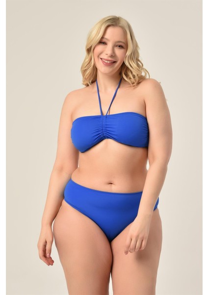 Aquaviva Kadın Büyük Beden Saks Straplez Boyundan Bağlı Bikini Takımı fiyatları