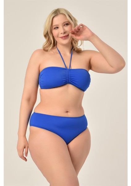 Aquaviva Kadın Büyük Beden Saks Straplez Boyundan Bağlı Bikini Takımı modelleri