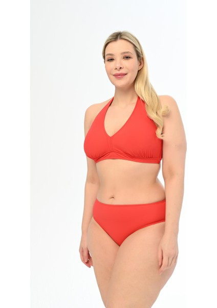Aquaviva Kadın Kırmızı Büyük Beden Boyundan Bağlı Üçgen Elena Bikini Takımı modelleri
