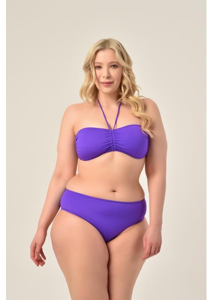 Aquaviva Kadın Büyük Beden Mor Straplez Boyundan Bağlı Bikini Takımı