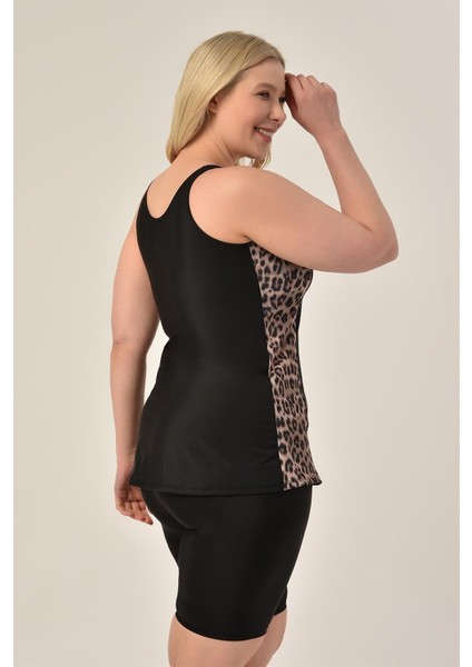 Kadın Şortlu Tankini Siyah Renk Büyük Beden Leopar Desenli Tasarım fırsatları