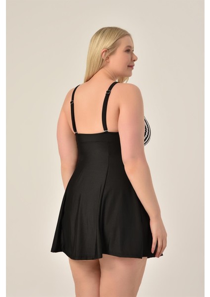 Aquaviva Kadın Büyük Beden Siyah Ince Çizgili Toparlayıcı Ara Biyeli Ayar Askılı Şık Elbise Mayo fırsatları