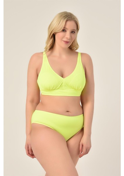 Aquaviva Kadın Neon Yeşil Büyük Beden Üçgen Toparlayıcı Yüksek Bel Bikini Takımı
