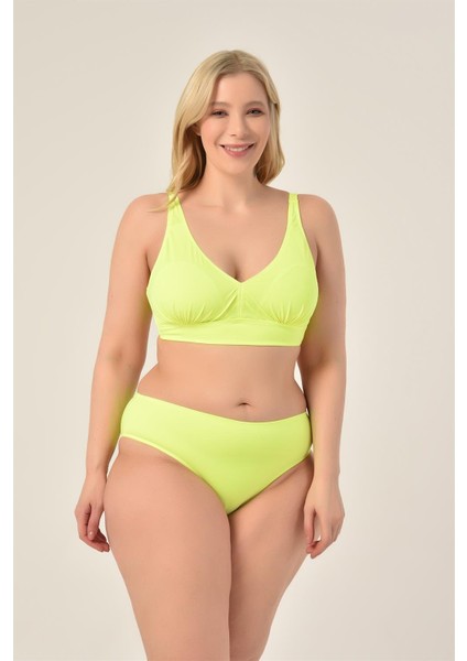 Aquaviva Kadın Neon Yeşil Büyük Beden Üçgen Toparlayıcı Yüksek Bel Bikini Takımı fiyatları