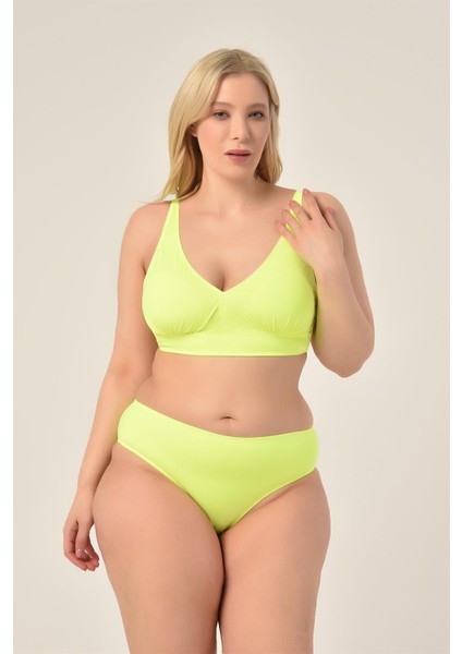 Aquaviva Kadın Neon Yeşil Büyük Beden Üçgen Toparlayıcı Yüksek Bel Bikini Takımı modelleri