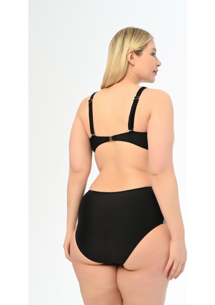 Aquaviva Kadın Siyah Rüzgar Gülü Desen Büyük Beden Yüksek Bel Kelebek Bikini Takımı fırsatları