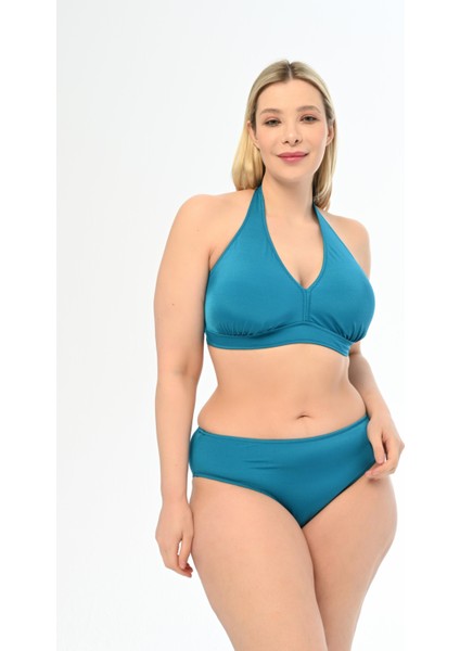Aquaviva Kadın Petrol Mavi Büyük Beden Boyundan Bağlı Üçgen Elena Bikini Takımı