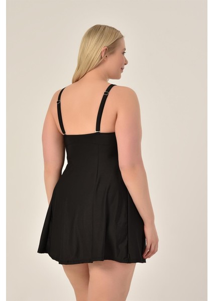 Aquaviva Kadın Büyük Beden Siyah Zebra Desen Toparlayıcı Ara Biyeli Ayar Askılı Şık Elbise Mayo fırsatları