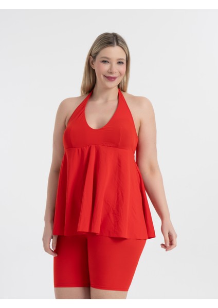 Kadın Büyük Beden Kırmızı Mabel Boyundan Bağlı Taytlı Tankini fiyatları