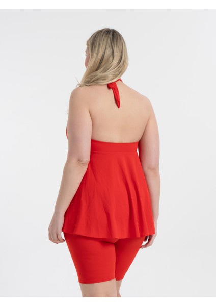 Kadın Büyük Beden Kırmızı Mabel Boyundan Bağlı Taytlı Tankini fırsatları