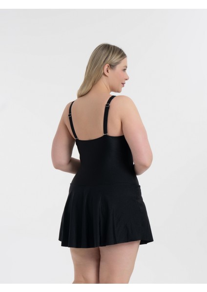 Kadın Büyük Beden Parlak Siyah Lenora Drapeli Toparlayıcı Elbise Mayo fırsatları