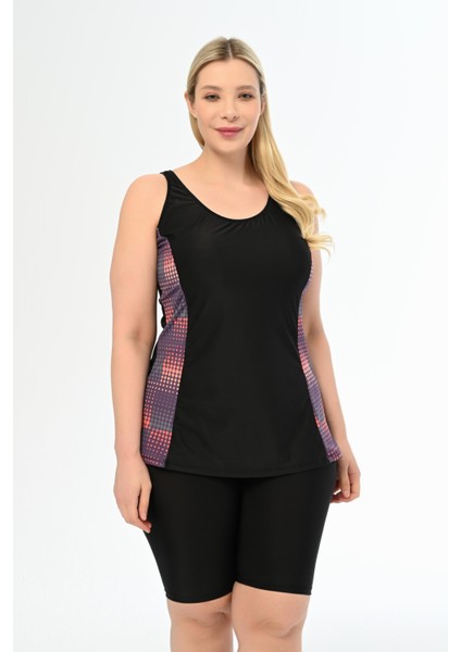 Kadın Şortlu Tankini Büyük Beden Siyah Disko Desen ile Şık ve Rahat fiyatları