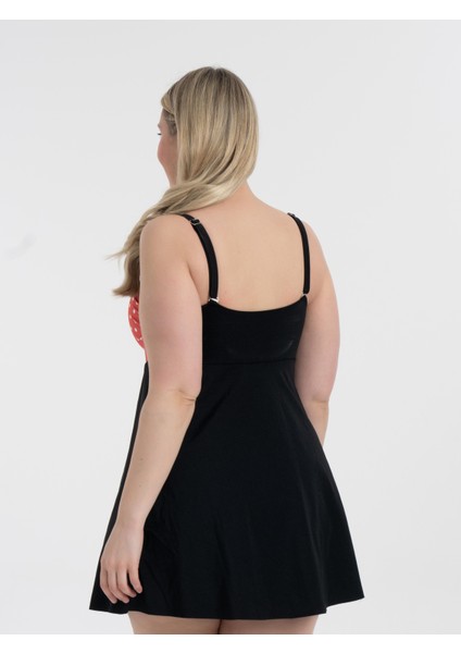 Aquaviva Kadın Büyük Beden Siyah Turuncu Puantiyeli Gloria Toparlayıcı Fiyonklu Elbise Mayo fırsatları