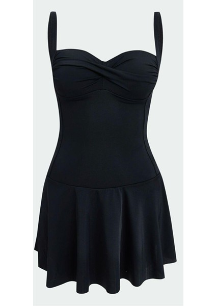 Kadın Büyük Beden Parlak Siyah Lenora Drapeli Toparlayıcı Elbise Mayo indirimleri