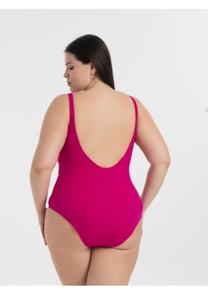 Kadın Fuşya Büyük Beden Jenna Toparlayıcı V Yaka Kuşgözlü Mayo fırsatları