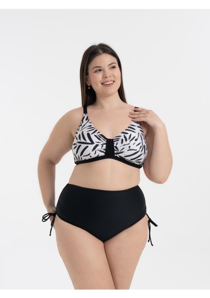 Kadın Büyük Beden Siyah Beyaz Desen Katrina Toparlayıcı Yüksek Bel Bikini Takımı