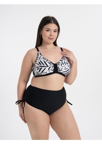 Kadın Büyük Beden Siyah Beyaz Desen Katrina Toparlayıcı Yüksek Bel Bikini Takımı modelleri