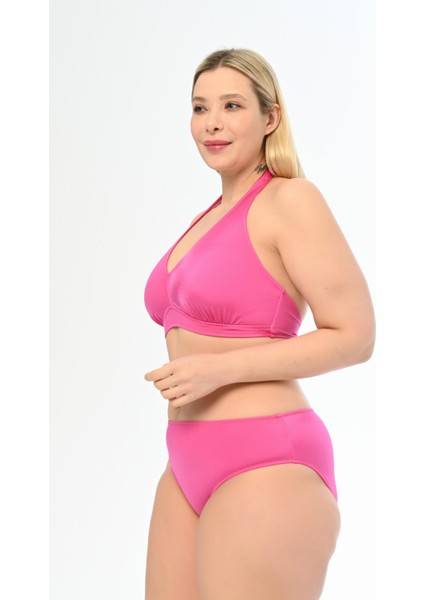 Kadın Fuşya Pembe Büyük Beden Boyundan Bağlı Üçgen Elena Bikini Takımı fiyatları