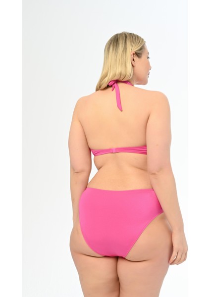 Kadın Fuşya Pembe Büyük Beden Boyundan Bağlı Üçgen Elena Bikini Takımı fırsatları