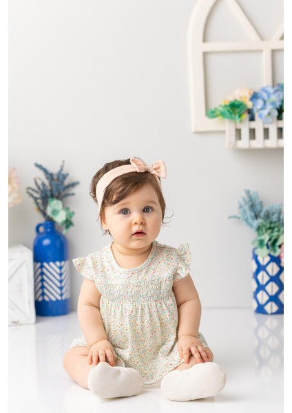 Kız Bebek Çiçek Desenli Çıtçıtlı Body Elbise - Desenli