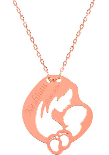 Gümüş Rose Isimli Anne Bebek Sevgisi Kolye