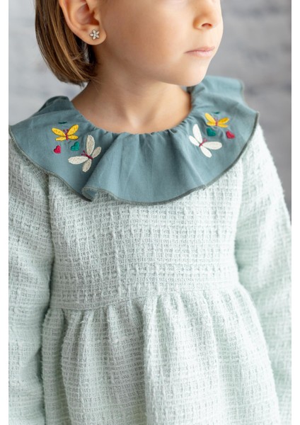 Kız Bebek Yaka Detaylı Dokuma Elbise fiyatları