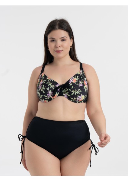 Aquaviva Kadın Büyük Beden Siyah Leylak Desen Daniela Balen Destekli Bikini Takımı