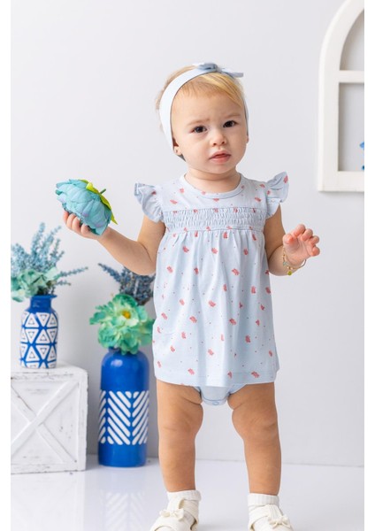 Kız Bebek Mercan Desenli Çıtçıtlı Body Elbise - Desenli