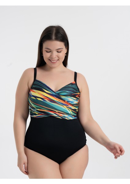 Aquaviva Kadın Büyük Beden Siyah Karışık Desen Brunella Balen Destekli Mayo modelleri