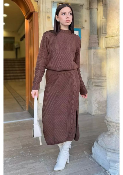Kadın Örme Triko Bluz Etek Ikili Takım