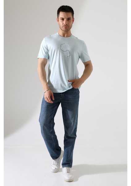 Bisiklet Yaka Kısa Kol, Baskılı T-Shirt