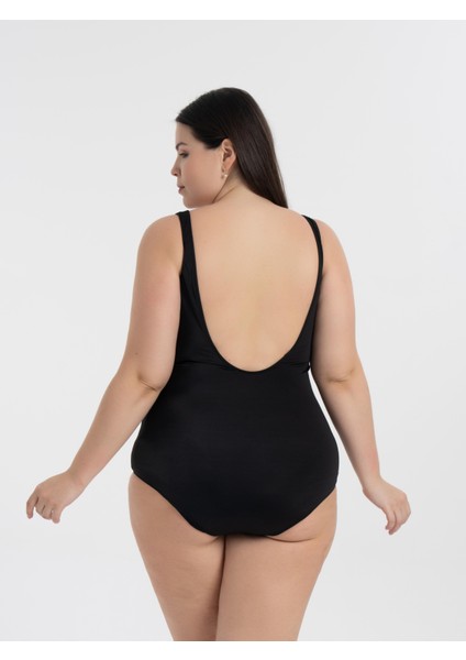 Aquaviva Kadın Büyük Beden Siyah -Mor Belinda Toparlayıcı Kare Yaka Mayo fırsatları