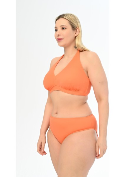 Kadın Turuncu Büyük Beden Boyundan Bağlı Üçgen Elena Bikini Takımı fiyatları