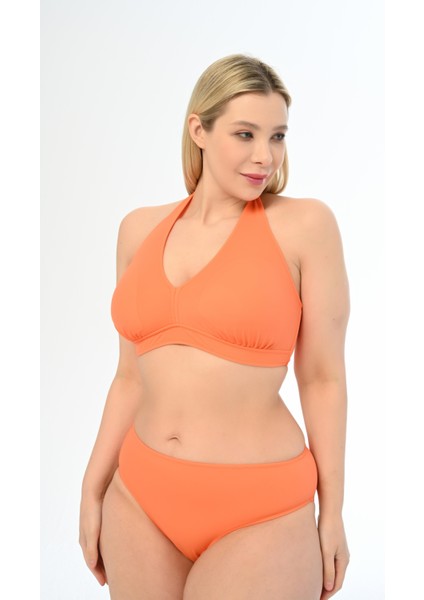 Kadın Turuncu Büyük Beden Boyundan Bağlı Üçgen Elena Bikini Takımı modelleri
