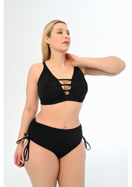 Kadın Siyah Büyük Beden Venezıa Çapraz Ipli Dekolte Bikini Takımı modelleri