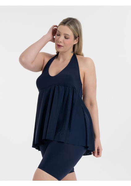Kadın Büyük Beden Lacivert Mabel Boyundan Bağlı Taytlı Tankini fiyatları
