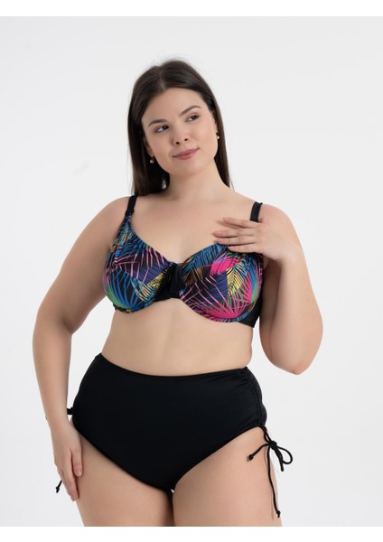 Kadın Balen Destekli Bikini Takımı Siyah Palmiye Deseniyle Yaz Plaj Modası modelleri