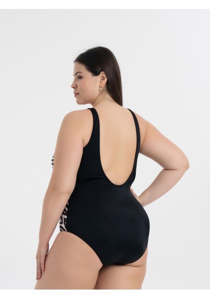 Aquaviva Kadın Siyah Zebra Desen Büyük Beden Edna V Yaka Toparlayıcı Mayo fırsatları