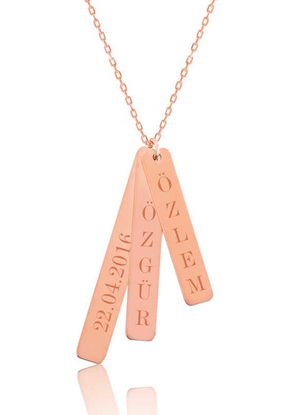 Gümüş Rose Isimlik Çubuk Plaka Kolye