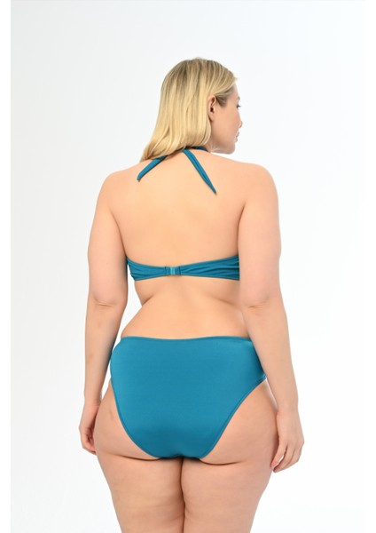 Kadın Petrol Mavi Büyük Beden Boyundan Bağlı Üçgen Elena Bikini Takımı fırsatları