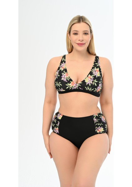 Aquaviva Kadın Siyah Leylak Desen Büyük Beden Yüksek Bel Kelebek Bikini Takımı fiyatları