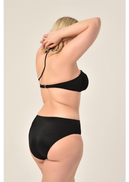 Aquaviva Kadın Büyük Beden Çizgili Siyah Straplez Boyundan Bağlı Bikini Takımı fırsatları