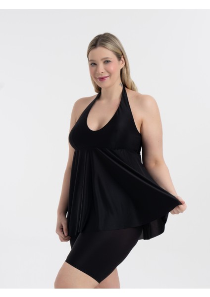 Kadın Büyük Beden Siyah Mabel Boyundan Bağlı Taytlı Tankini fiyatları