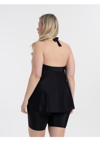 Kadın Büyük Beden Siyah Mabel Boyundan Bağlı Taytlı Tankini fırsatları