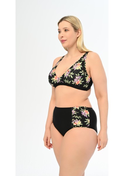 Aquaviva Kadın Siyah Leylak Desen Büyük Beden Yüksek Bel Kelebek Bikini Takımı modelleri