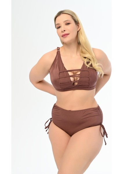 Kadın Kahverengi Büyük Beden Venezıa Çapraz Ipli Dekolte Bikini Takımı fiyatları
