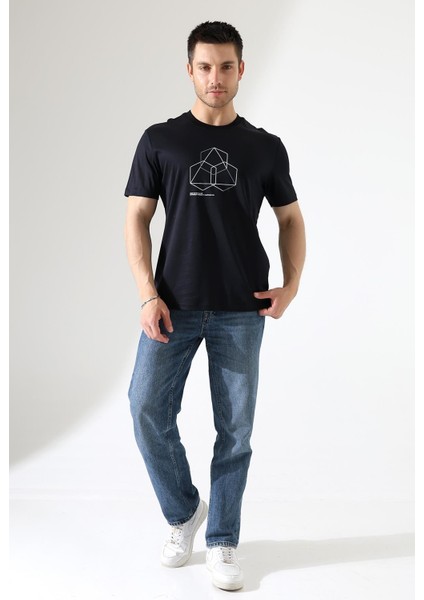 Bisiklet Yaka Kısa Kol, Baskılı T-Shirt